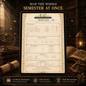 ADHD Student Planner | Dark Academia Academic Planner iPad GoodNotes | Undated PhD Grad School Study Planner | iPad Note Taking Set
