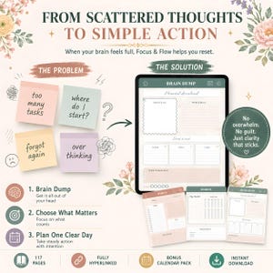 ADHD Digital Planner 2026 GoodNotes Planner | Time Blocking ADHD Schedule | Brain Dump, ADHD Habit Tracker, Self Care, iPad Weekly Planner