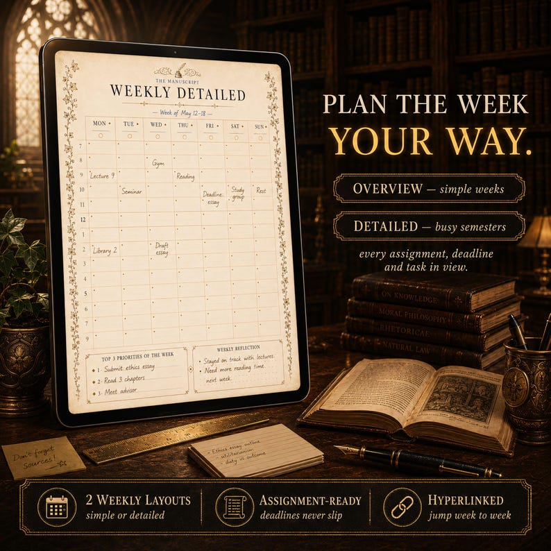ADHD Student Planner | Dark Academia Academic Planner iPad GoodNotes | Undated PhD Grad School Study Planner | iPad Note Taking Set