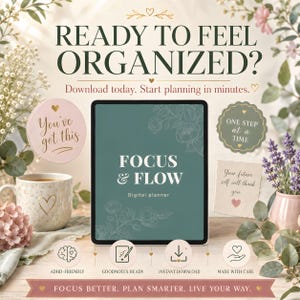 ADHD Digital Planner 2026 GoodNotes Planner | Time Blocking ADHD Schedule | Brain Dump, ADHD Habit Tracker, Self Care, iPad Weekly Planner
