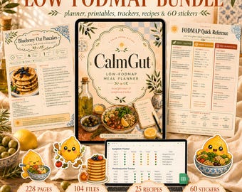 FODMAP Meal Planner | Low FODMAP IBS Symptom Tracker | Gut Health Journal GoodNotes iPad | Digital Printable Recipes Bundle