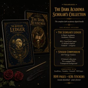 Academic Planner kit | Dark Academia Student Bundle 804 Pages + 636 Stickers | GoodNotes iPad Study Kit | Reading Log Scholarship Tracker
