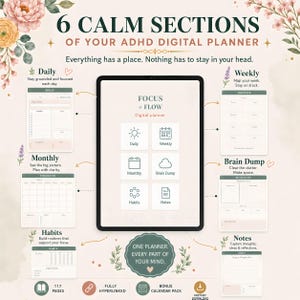 ADHD Digital Planner 2026 GoodNotes Planner | Time Blocking ADHD Schedule | Brain Dump, ADHD Habit Tracker, Self Care, iPad Weekly Planner