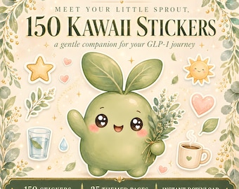 GLP 1 Stickers | Semaglutide Tirzepatide Sticker Book for GoodNotes iPad | Shot Day, Injection & Mood Tracker | Kawaii Weight Loss Planner