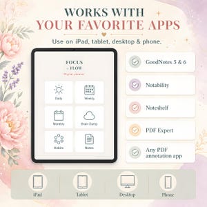 ADHD Digital Planner 2026 GoodNotes Planner | Time Blocking ADHD Schedule | Brain Dump, ADHD Habit Tracker, Self Care, iPad Weekly Planner