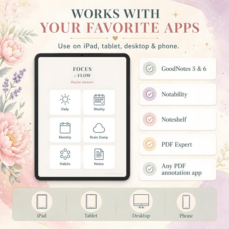 ADHD Digital Planner 2026 GoodNotes Planner | Time Blocking ADHD Schedule | Brain Dump, ADHD Habit Tracker, Self Care, iPad Weekly Planner