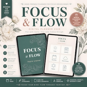 ADHD Digital Planner 2026 GoodNotes Planner | Time Blocking ADHD Schedule | Brain Dump, ADHD Habit Tracker, Self Care, iPad Weekly Planner