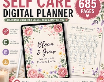 Digital Planner iPad Self Care Planner, Daily Planner, Weekly Planner, Habit Tracker iPad, Gratitude Journal, ADHD Planner Tablet PDF