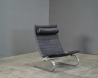 PK20-stoel Poul Kjaerholm Fritz Hansen zwart leer Deens