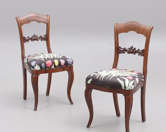 Vintage chairs with “Tulips” Fabric by Josef Frank for Svenskt Tenn Pair