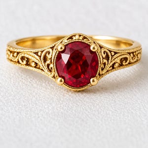 Ovaler Rubinring, Vintage-Verlobungsring, Solitärring aus 14-karätigem Gold, Ring im Antik-Stil, Geburtsstein-Schmuck für Juli, handgefertigter Ring, Geschenkidee für Sie