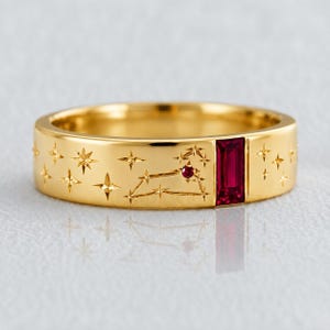 Ruby Ring, July Birthstone, Star Engraved Ring, Statement Ring, 14k Gold Plated Ring, Stackable Ring, Vintage Ring, Constellation Ring, Gift
