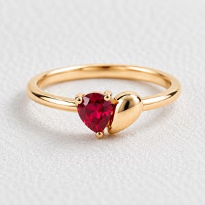 Ruby Heart Ring, 14K Gold Friendship Ring, Dainty Ring, 925 Starling Silver, Birthstone Ring,  Promise Ring, Anniversary Ring, Romantic Gift