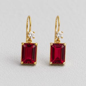 Ruby Drop Earrings, Diamond Earrings, July Birthstone, Tiny Dangle Earring, Delicate Earrings, Statement Earring, Anniversary Gift for Women