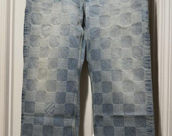 Authentic Louis Vuitton Damier Skate Denim Jeans, Blue Check, Size 38
