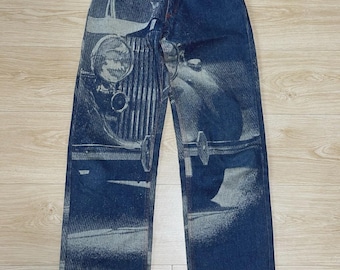 Vintage 90s Vivienne Westwood Rolls Royce Jacquard Denim Jeans, Black, Size 28/M