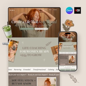 Canva-webbmall för coacher och kursförsäljare | Wellness, Mindset, Neutral design (digital nedladdning)