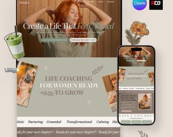 Canva Website Template for Coaches & Course Sellers | Wellness, Mindset, Neutral Design (Digital Download)