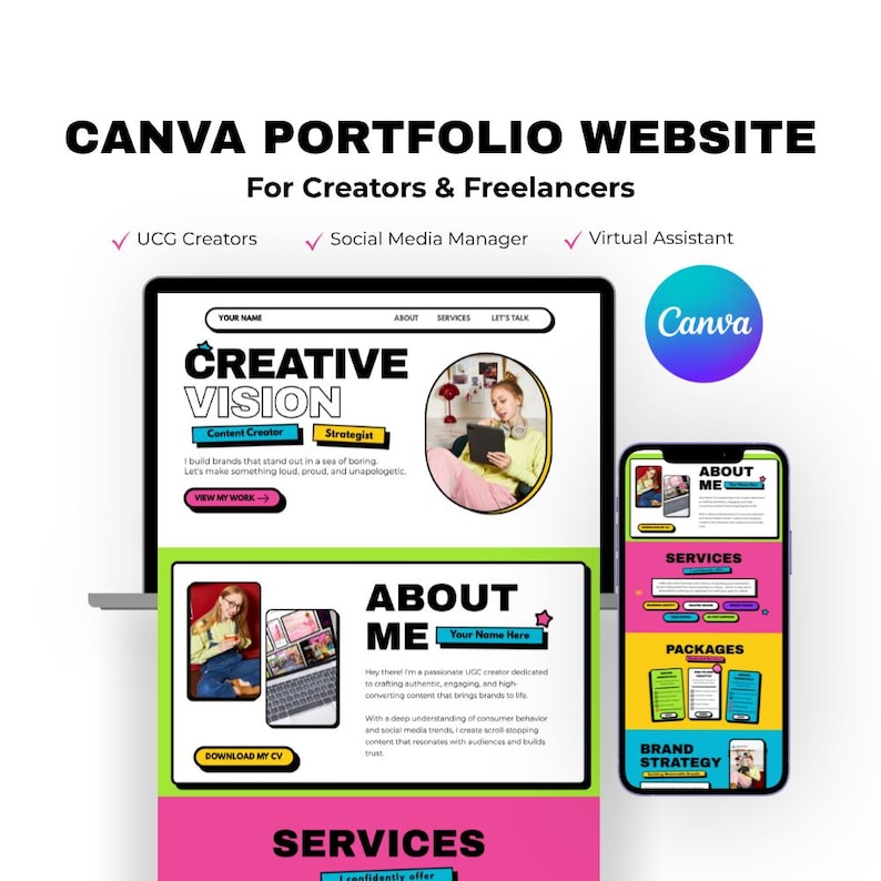 Canva Portfolio Website Template for Creators, UGC, Social Media ...