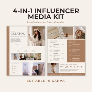 Influencer-Mediakit (Canva-Vorlage), Preisliste, Formular für Markenkooperationen und Checkliste für Content-Ersteller