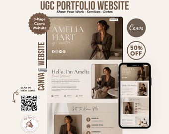 Modèle Canva pour site web portfolio UGC, kit média pour créateurs, grille tarifaire