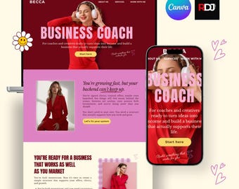 Canva Website Template for Coaches & Course Sellers | Service Provider Website | Pink Luxury | No Code