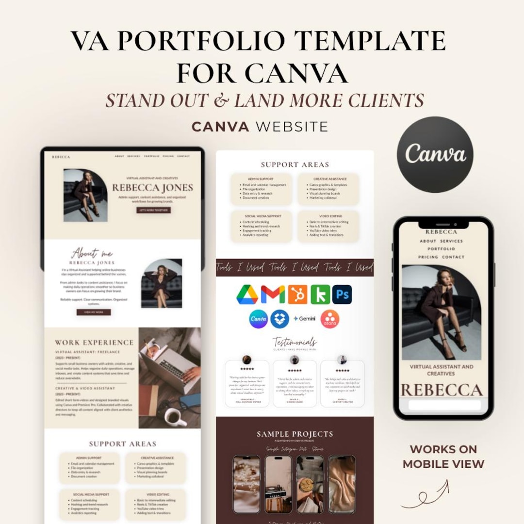 VA Portfolio Canva Template, Website Design, Freelancer Social Media ...