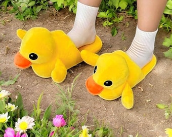 Duck Slippers - Funny Cozy Shoes, Warm Fuzzy Slippers for Home, Theme Party
