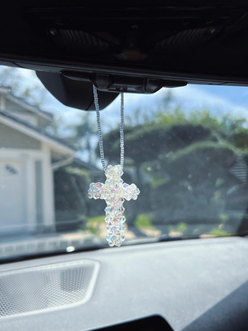 Crystal Cross Car Charm,hand Made, Rear View Mirror Hanger,new Car Gift ...