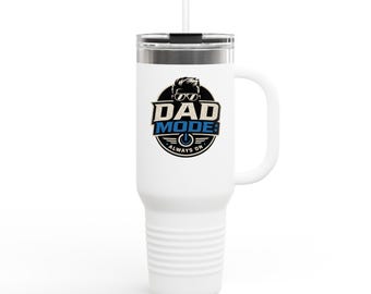 Dad Mode Badge 40oz Insulated Travel Mug | Stainless Tumbler with Straw