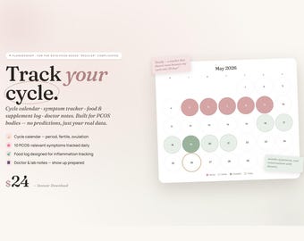 PCOS Hormone Health Tracker | Cycle Symptom Food Log + Doctor Notes | Web App | Digital Download