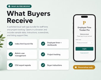 Employee Time Tracker Pro | Small Business Web App, Project Timesheet Software (Digital Download)