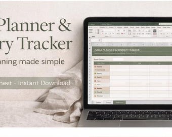 Weekly Meal Planner & Grocery Tracker Spreadsheet (Digital Download)