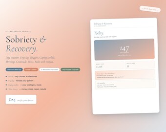 Sobriety Tracker Recovery Journal | Day Counter, Urge Log, Coping Toolkit (Digital Download)