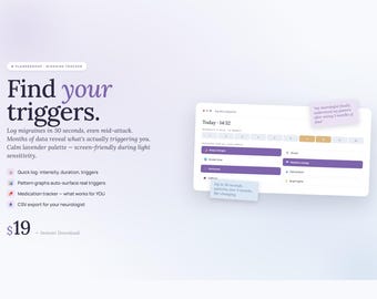 Migraine Tracker & Trigger Journal | Headache Log Patterns Medications + CSV Export | Web App | Digital Download