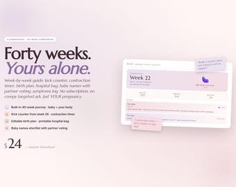 Pregnancy Tracker Companion: 40-Week Journey, Kick Counter, Birth Plan (Digital Download)