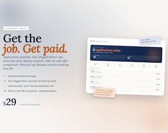Job Hunt Tracker | Application Pipeline, Interview Prep, Offer Comparison (Digital Download)