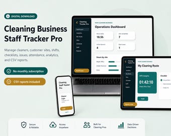 Cleaning Business Staff Tracker Pro | Employee Schedule, Site Management (Digital Download)