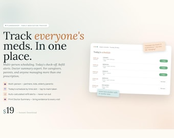 Family Medication Tracker | Multi-Person Schedule Adherence Refills + Doctor Summary | Web App | Digital Download