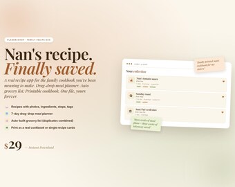 Family Recipe Box | Meal Planner, Grocery List, Cookbook (Digital Download)