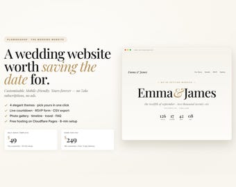 Custom Wedding Website Template | 4 Themes, RSVP Tracker (Digital Download)