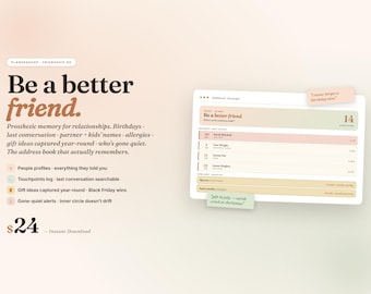 Friendship OS Web App | Birthday Tracker, Touchpoint Log (Digital Download)