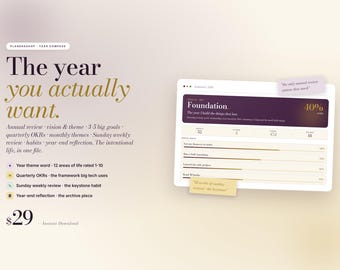 Annual Goal Planner | Vision OKR Monthly Habit Tracker (Digital Download)