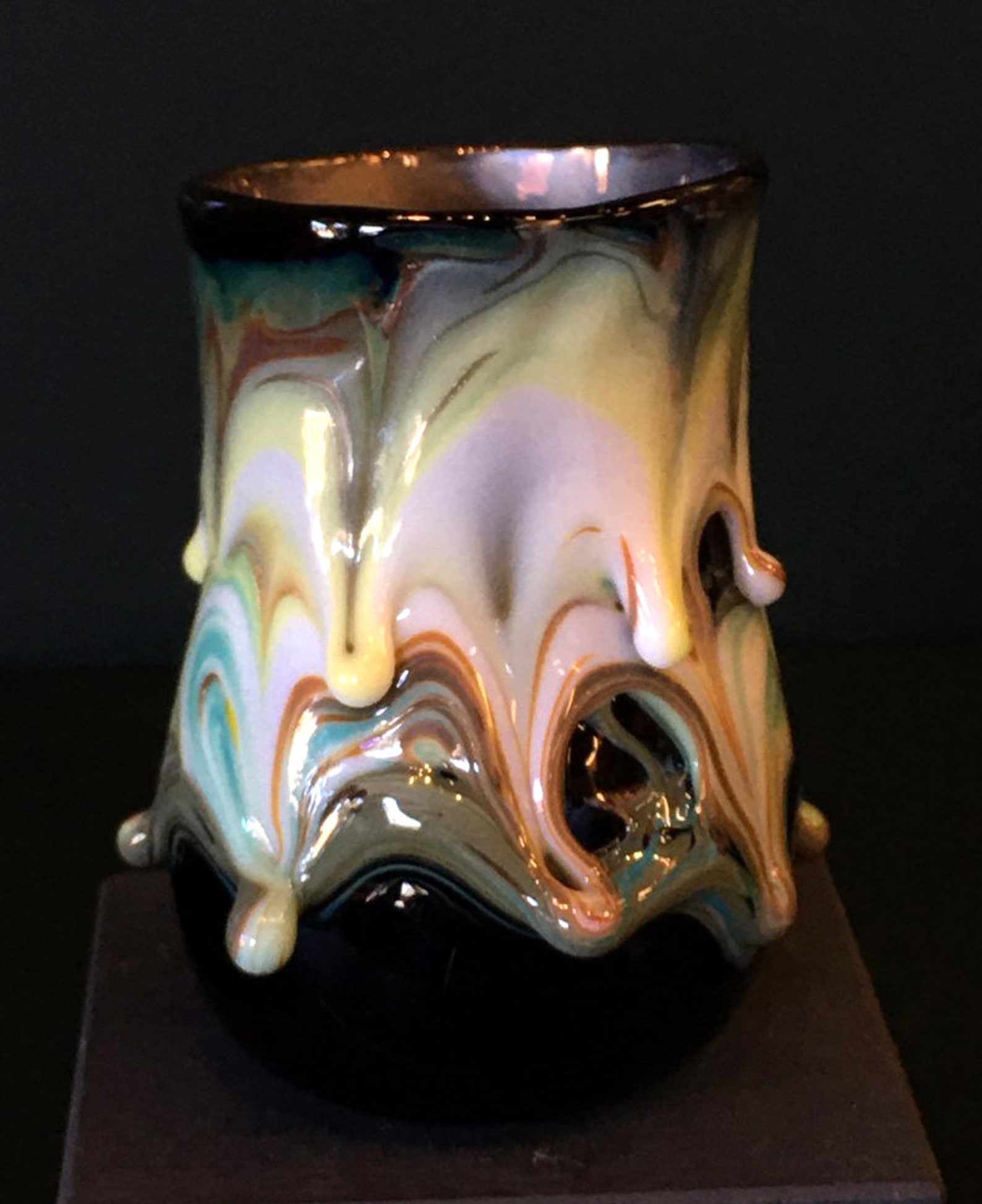 Blown Glass Wine Cup Artist Watson Heavily Textured Etsy