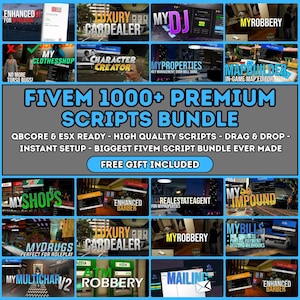 FiveM : 1,000+ Scripts + Premium 500 MLO Pack | RP Jobs, Gangs, Ui, Cars & Interiors | QBCore/ESX Ready | Drag / Drop