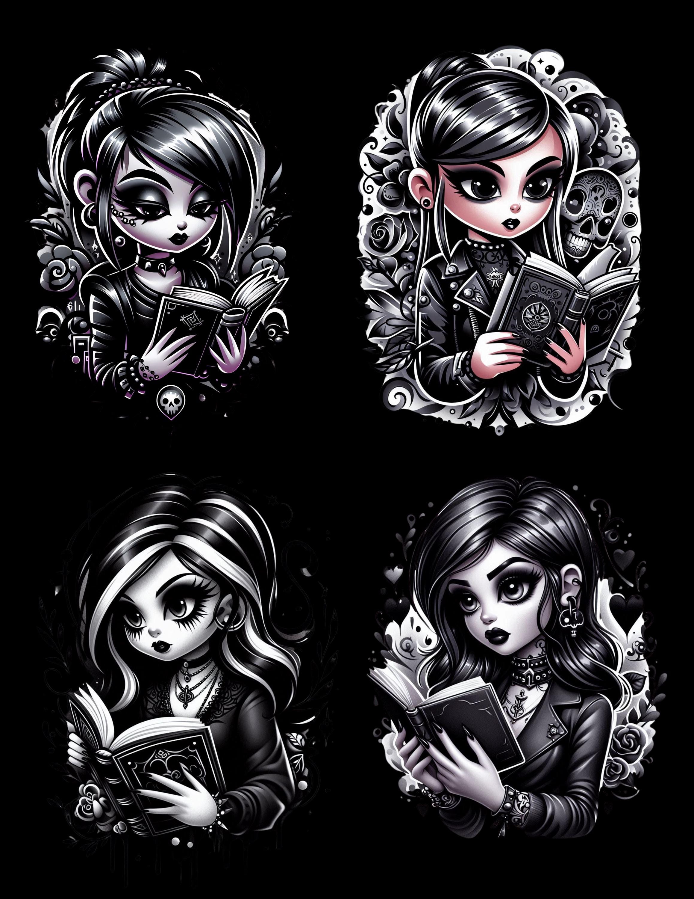 Gothic Girl Reading Clipart | Dark Academia Goth PNG, Sleep All Day ...