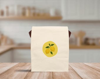 Bolsa de lona para el almuerzo - Estampado retro de limones - Bolso reutilizable