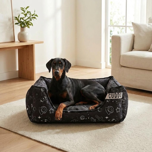 Waterproof Oxford Pet Bed – Durable Indoor Outdoor Dog Cat Cushion – Space Black