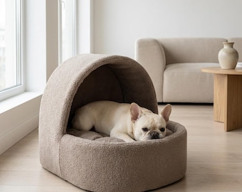 Polsterstoff Haustierbettkorb | Herausnehmbares Kissen, Holofaser + Schaumstoff-Füllung