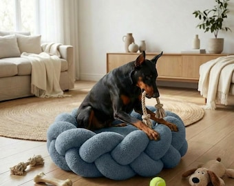 Cama de lujo para perros de tejido bouclé, fabricada en fábrica, con relleno de alta densidad, cama de diseño para mascotas.